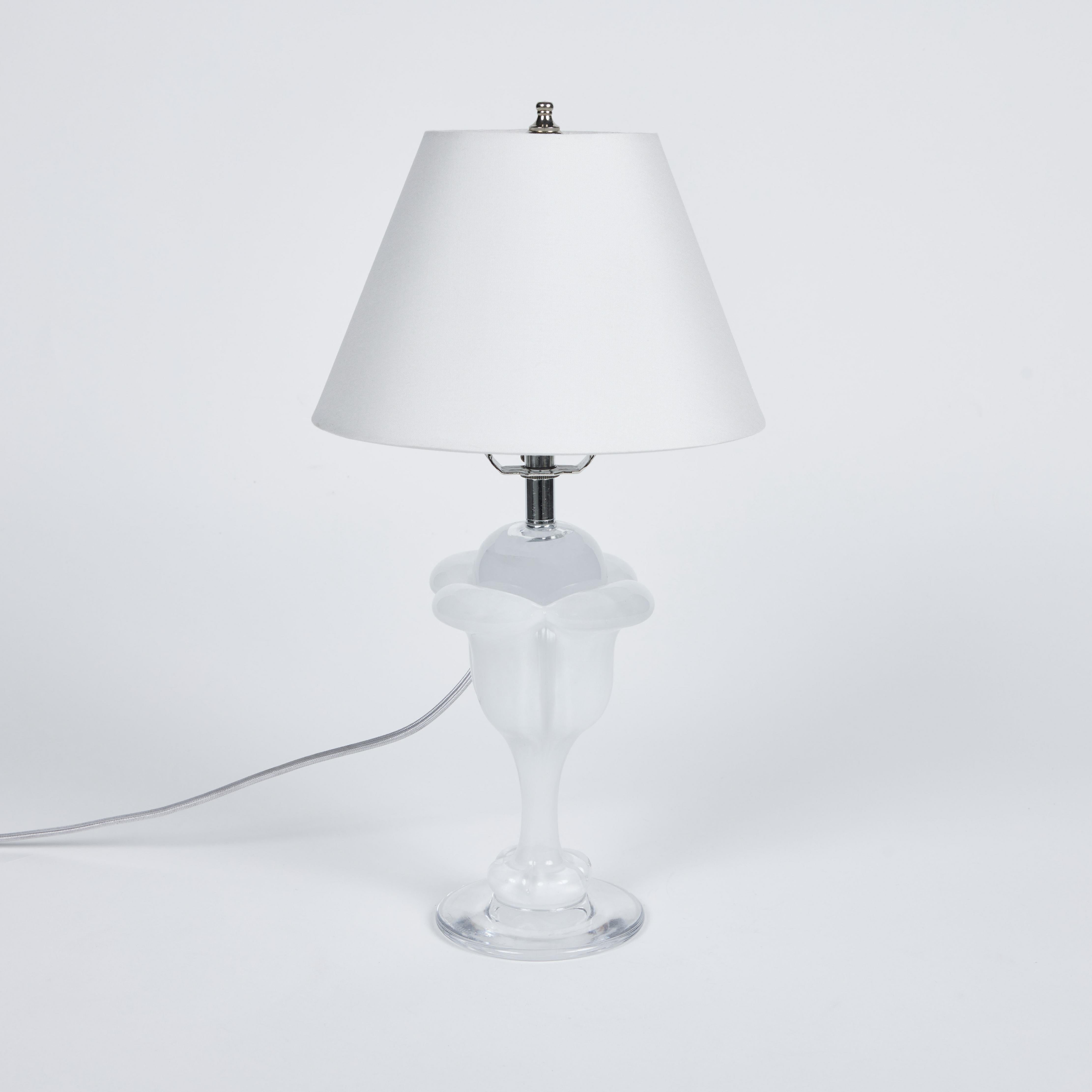 Vintage Hand Blown Daum Crystal Petite Table Lamps Pair For Sale 1