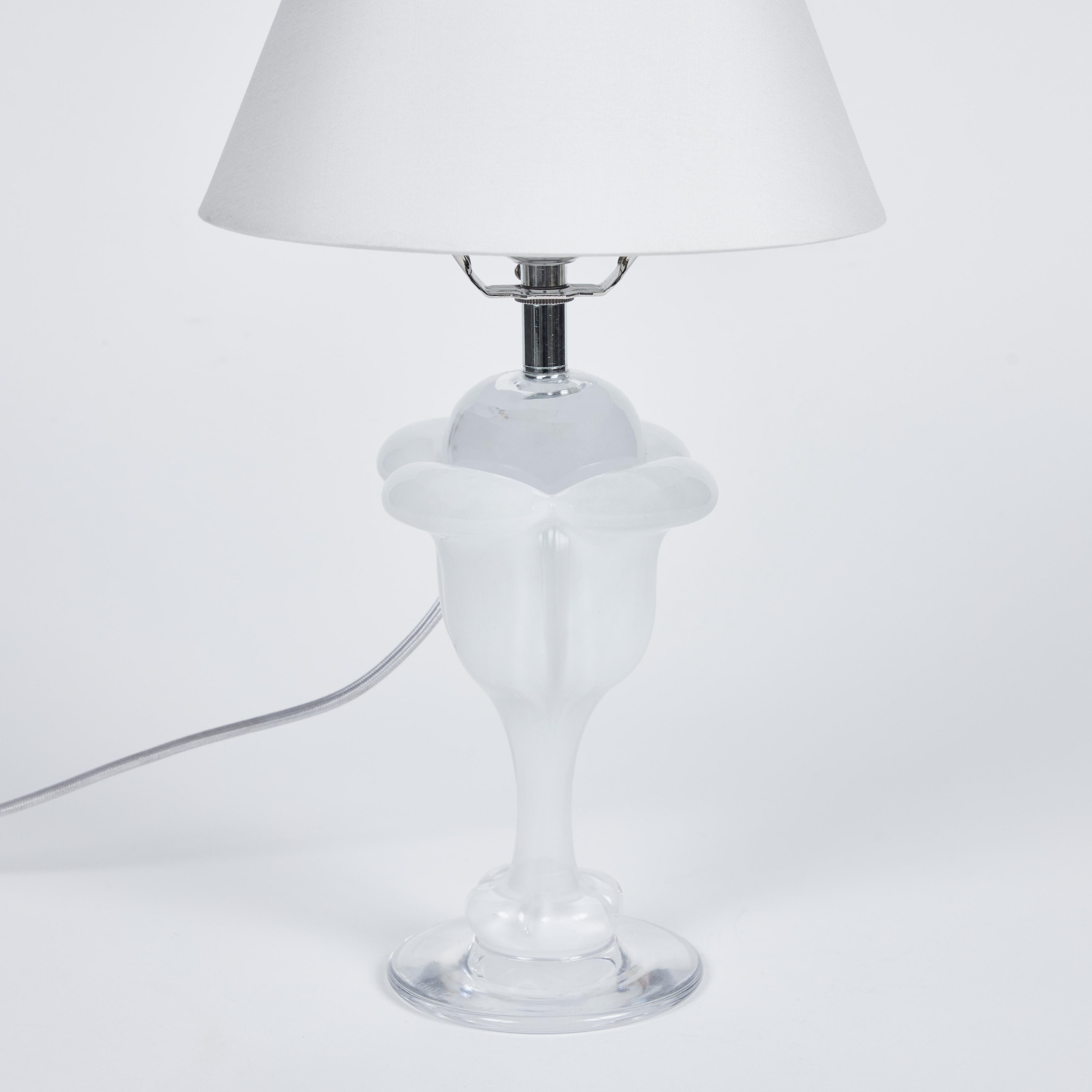 Vintage Hand Blown Daum Crystal Petite Table Lamps Pair For Sale 2