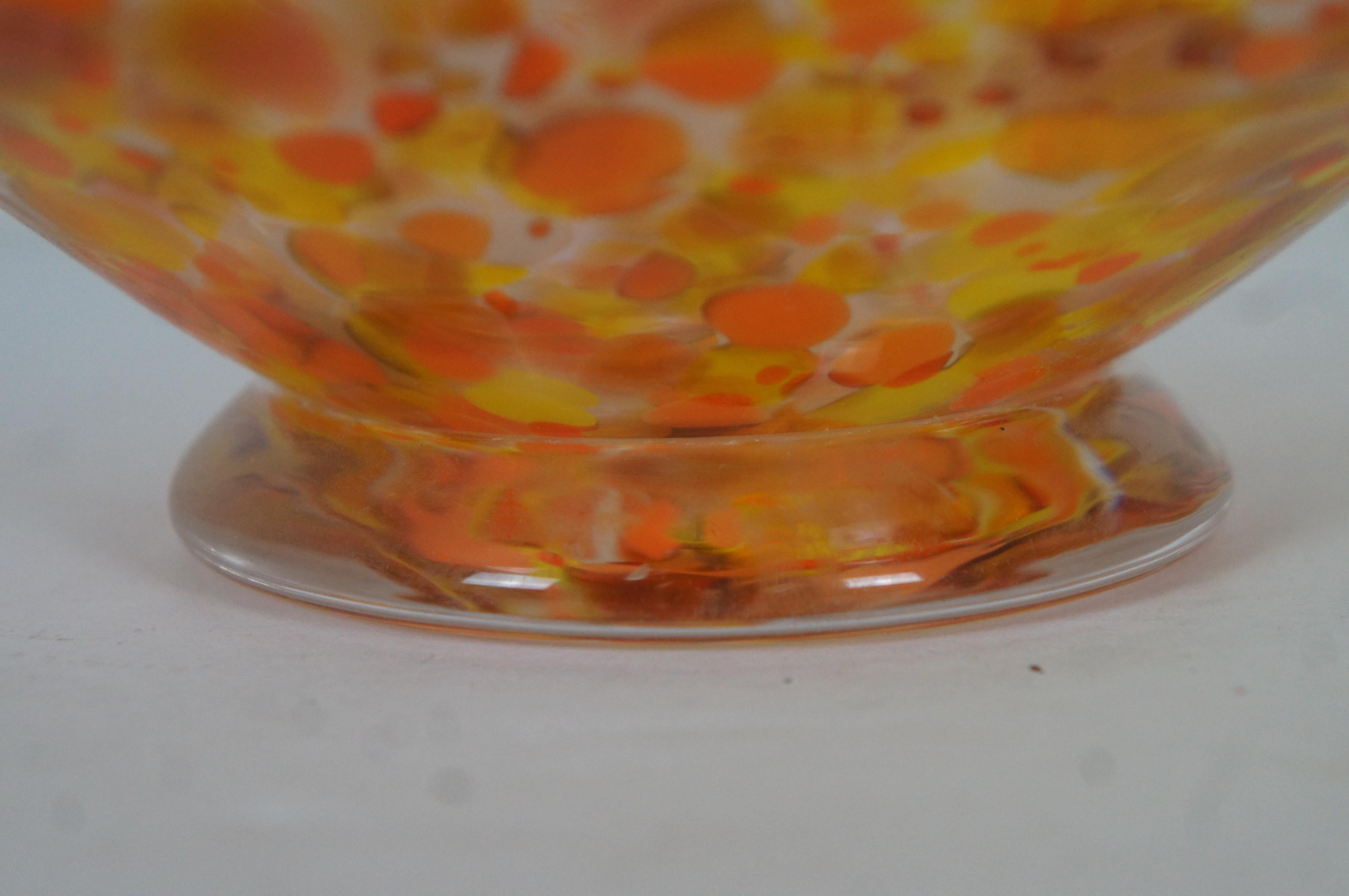 Vintage Hand Blown Freeform Art Glass Centerpiece Bowl Orange & Yellow Signed 13 6