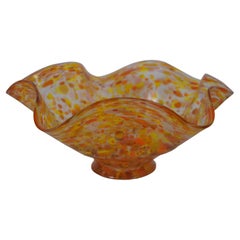 Vintage Hand Blown Freeform Art Glass Centerpiece Bowl Orange & Yellow Signed 13