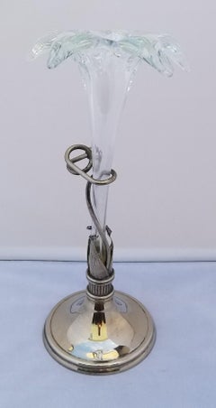 Vintage Hand-Blown Glass Art Nouveau Style Lily Vase