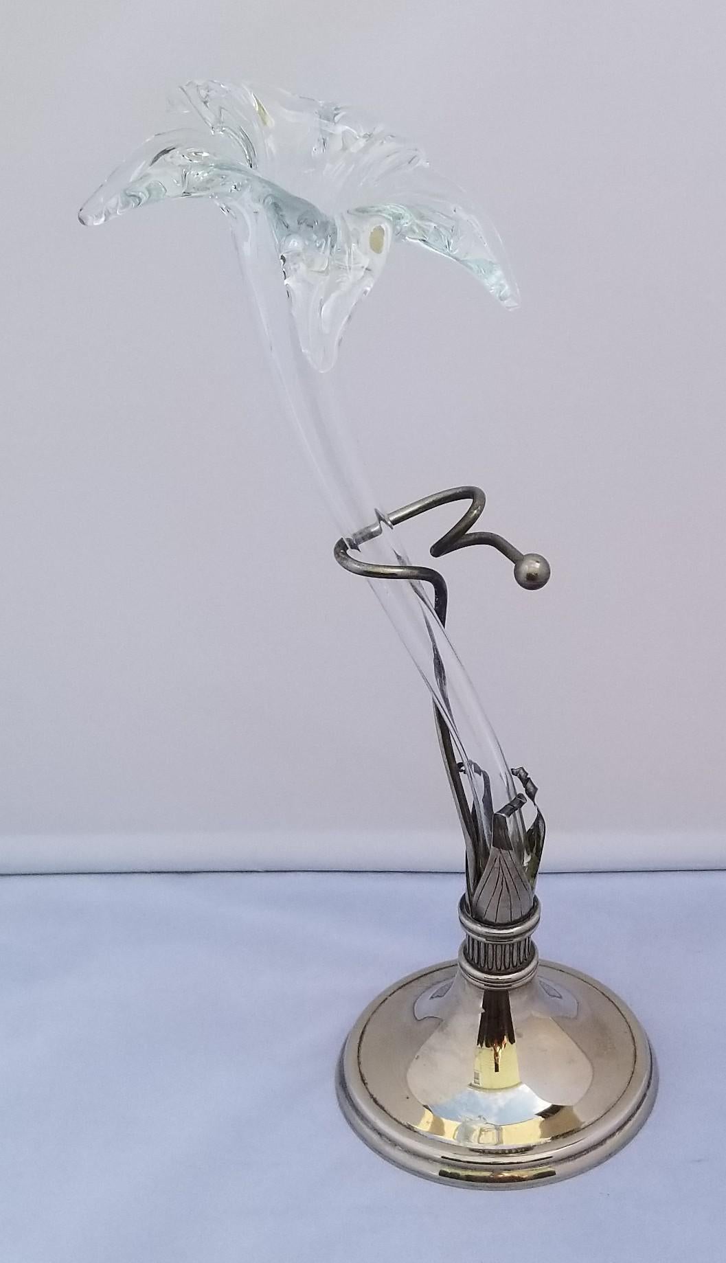 Unknown Vintage Hand-Blown Glass Art Nouveau Style Lily Vase For Sale