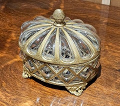 Vintage Hand Blown Glass Bubbles & Bronze Cage Casket / Apothecary Box, c. 1980