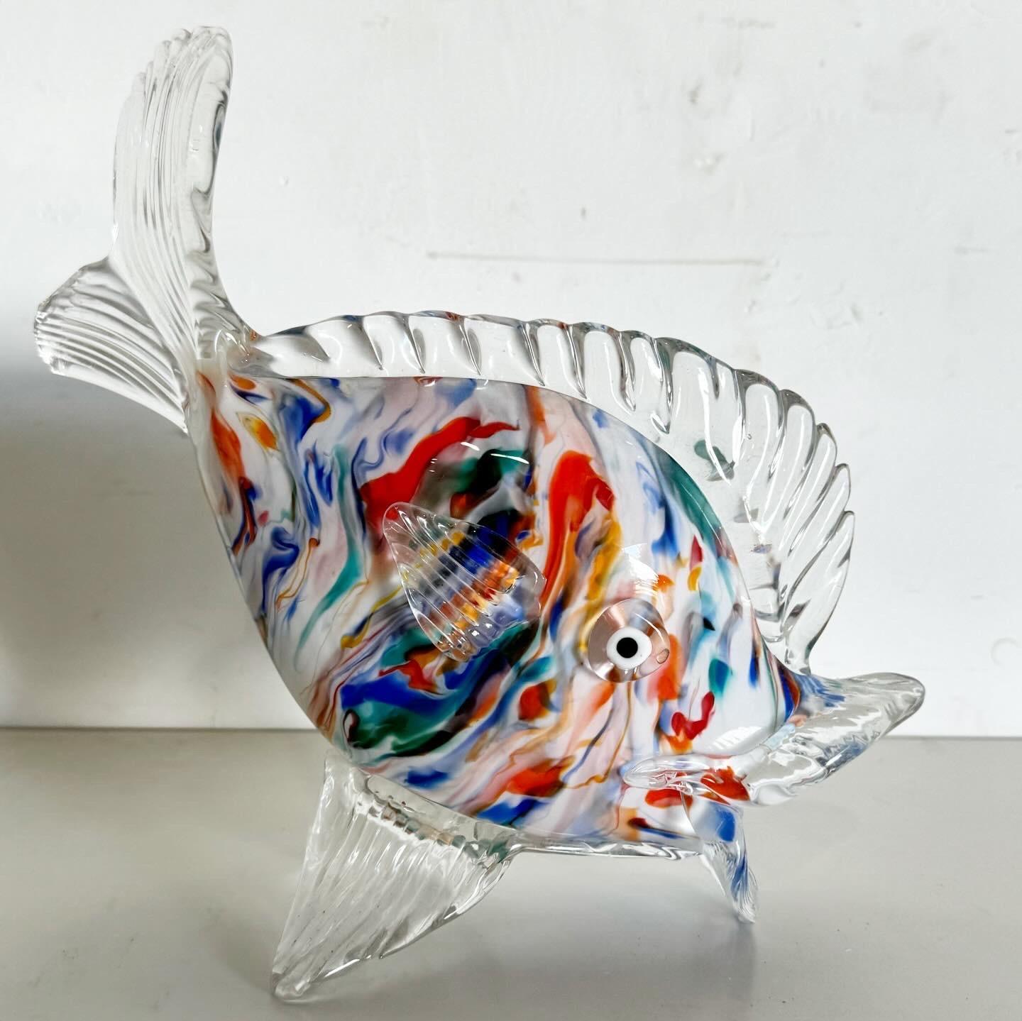 Late 20th Century Vintage Hand Blown Glass Fish Sculpture For Sale