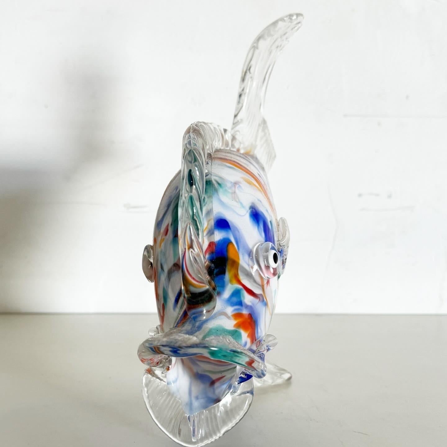 Vintage Hand Blown Glass Fish Sculpture For Sale 2
