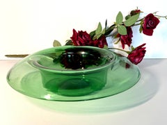 Vintage Hand Blown Green Glass Centerpiece Bowl, Empoli, Italy, 1970s