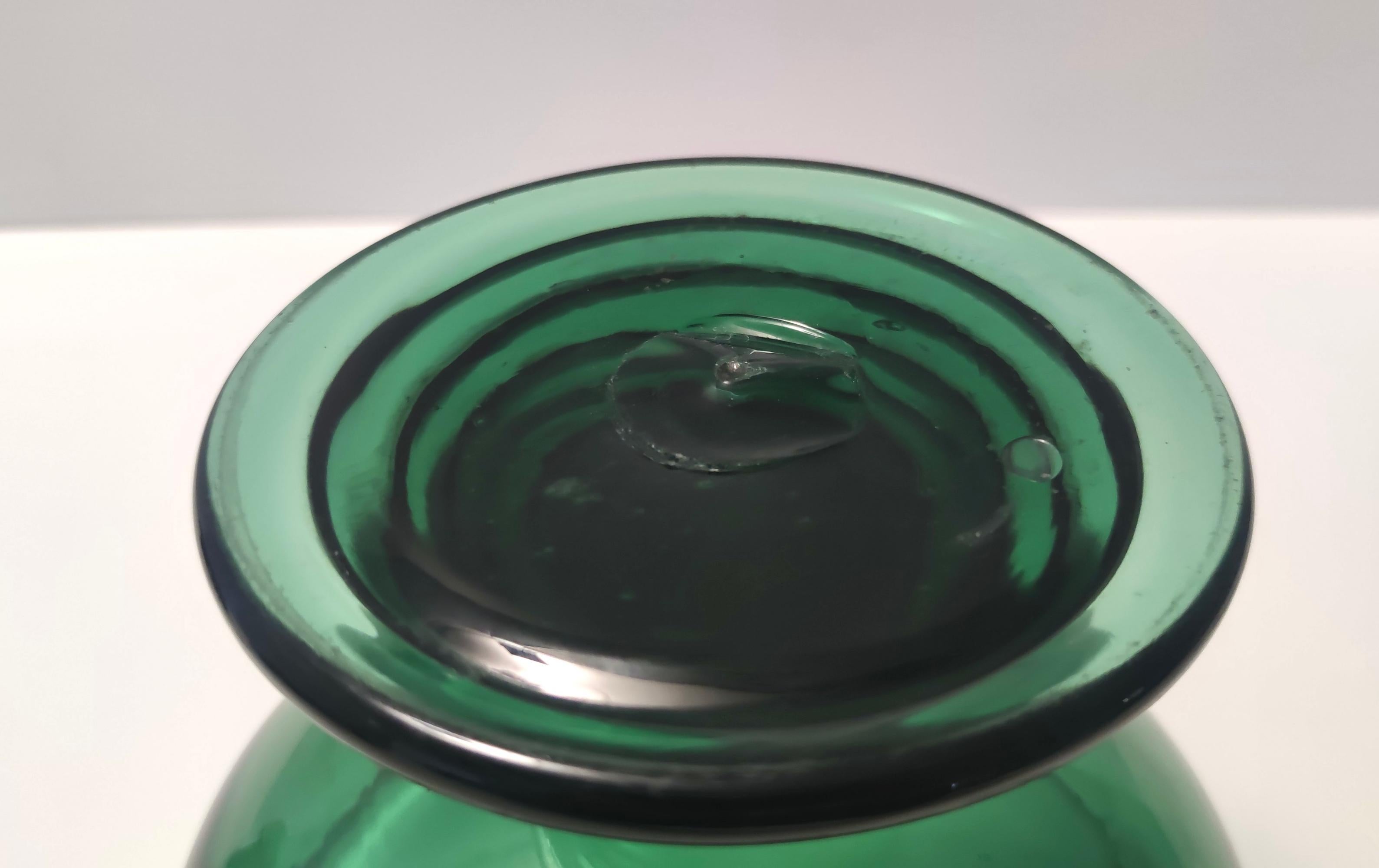 Vintage Hand Blown Green Glass Centerpiece / Bowl, Made in Empoli, Italy For Sale 5