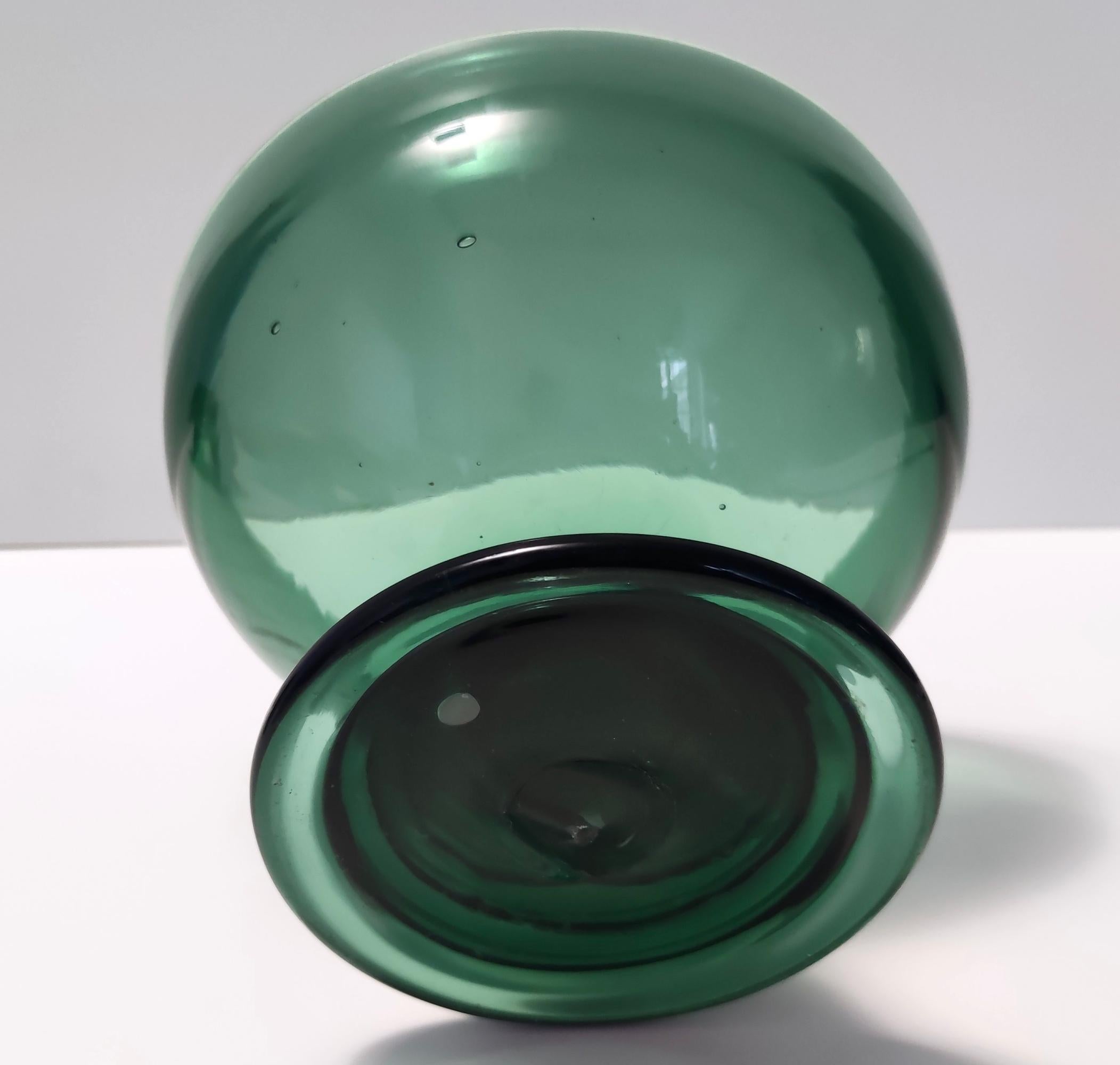 Handgeblasener Tafelaufsatz/Schale aus grünem Glas im Vintage-Stil, hergestellt in Empoli, Italien im Angebot 6
