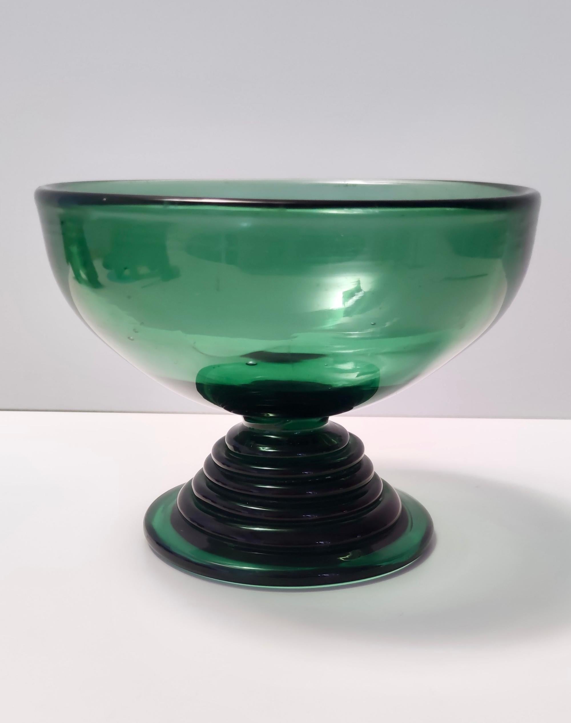 Mid-20th Century Vintage Hand Blown Green Glass Centerpiece / Bowl, Made in Empoli, Italy For Sale