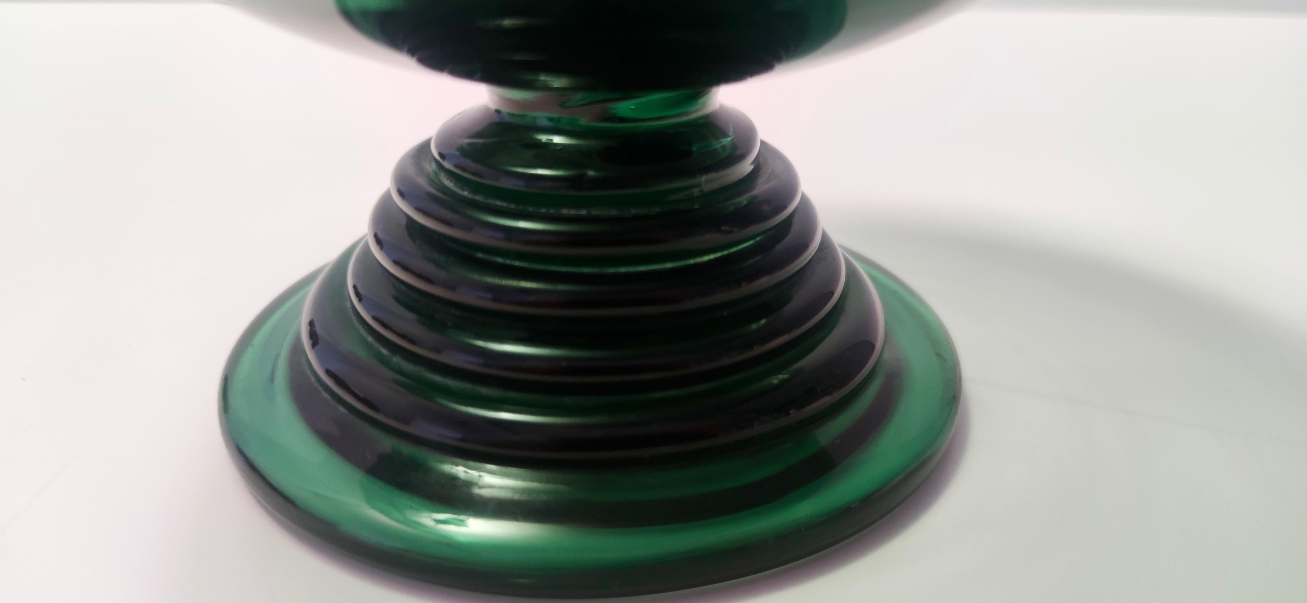 Blown Glass Vintage Hand Blown Green Glass Centerpiece / Bowl, Made in Empoli, Italy For Sale