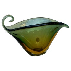 Vintage Hand-Blown Green Murano Bowl