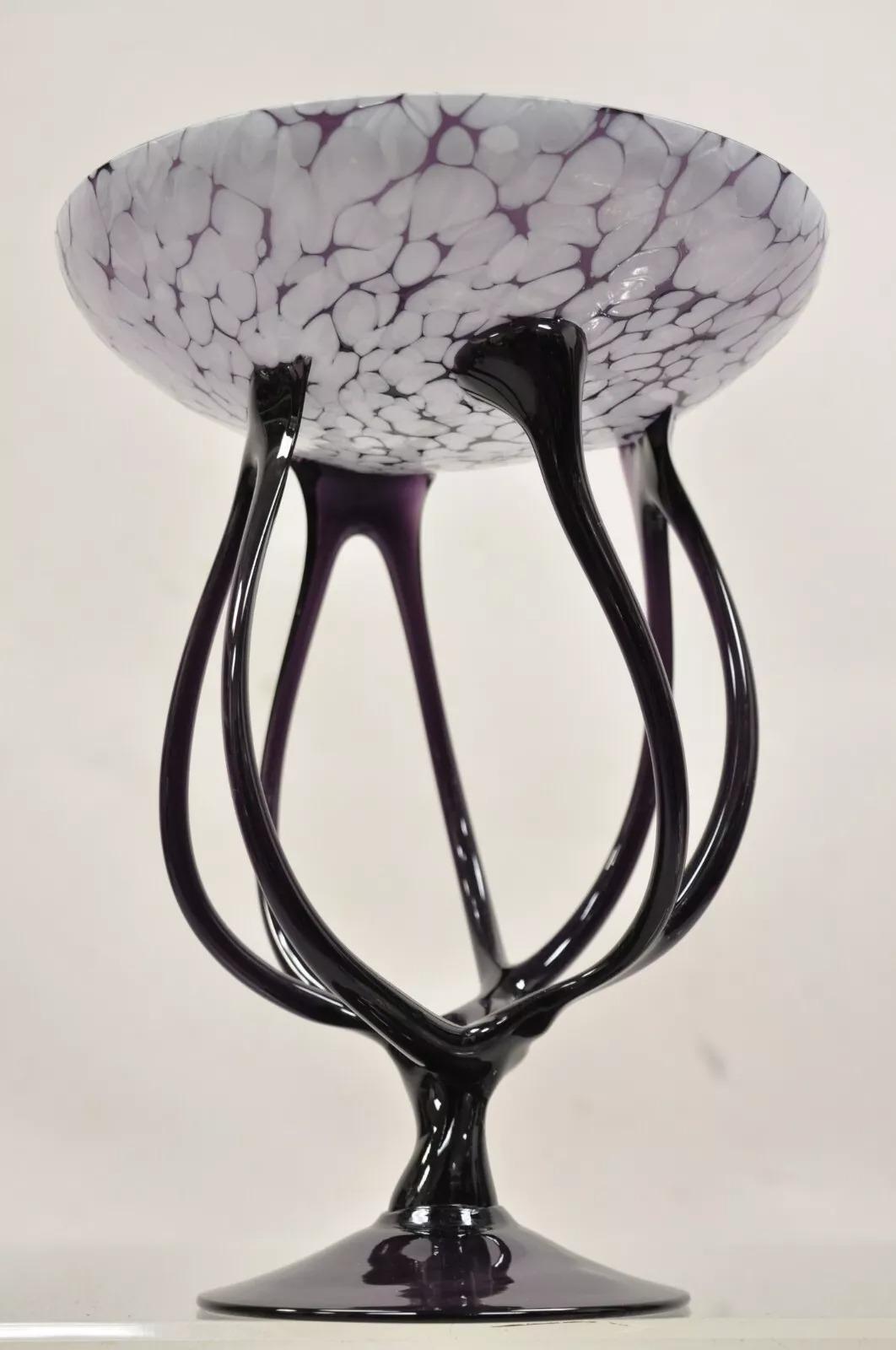 Vintage Hand Blown Italian Murano Glass Style Purple Compote Candy Dish For Sale 4