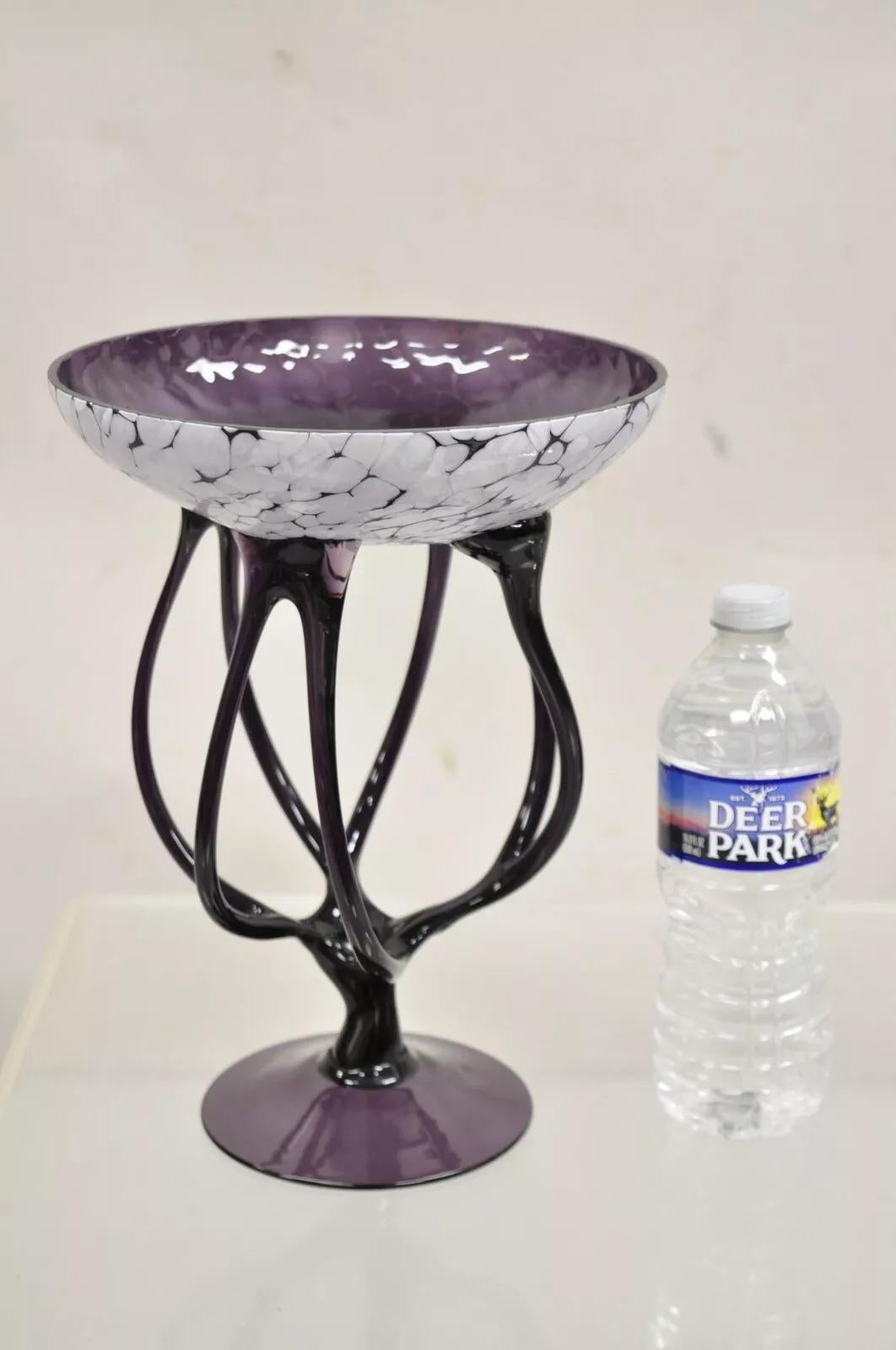 Vintage Hand Blown Italian Murano Style Polish Glass Purple Compote Candy Dish. Circa Late 20th Century. Measurements: 11