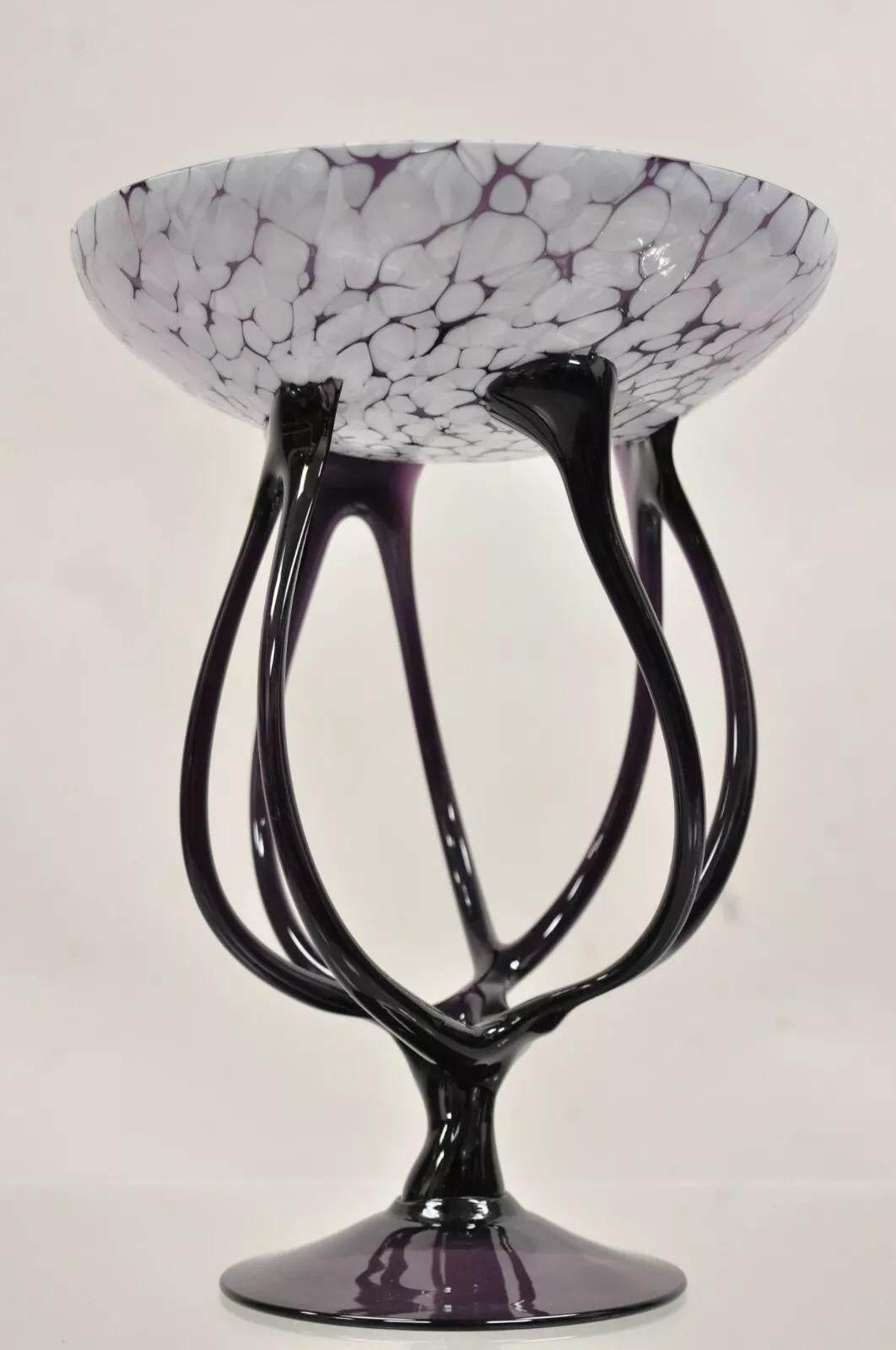 Mid-Century Modern Vintage Hand Blown Italian Murano Glass Style Purple Compote Candy Dish For Sale