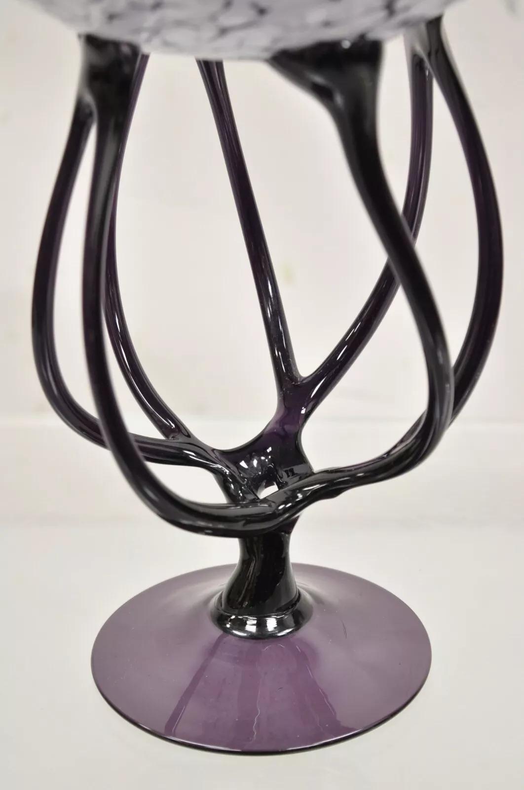 Unknown Vintage Hand Blown Italian Murano Glass Style Purple Compote Candy Dish For Sale