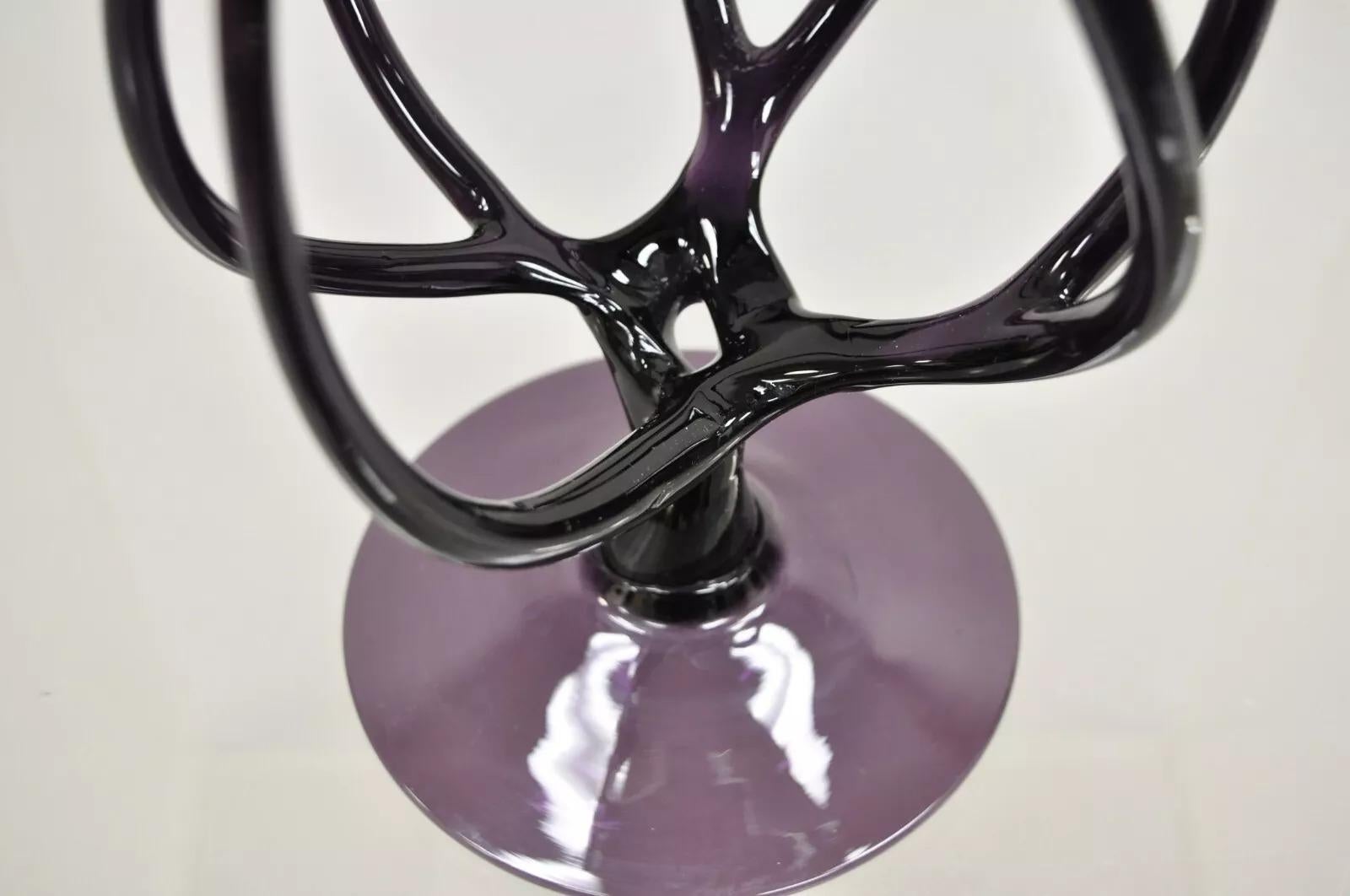 Vintage Hand Blown Italian Murano Glass Style Purple Compote Candy Dish In Good Condition For Sale In Philadelphia, PA