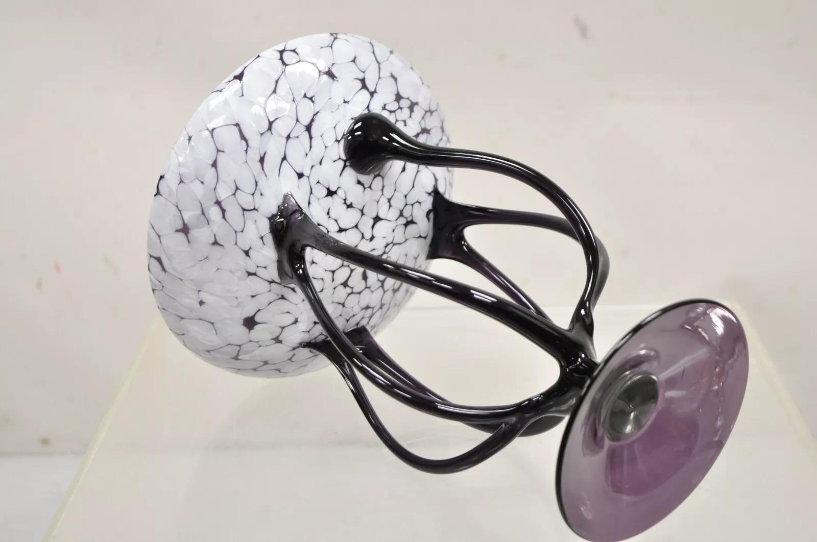 Vintage Hand Blown Italian Murano Glass Style Purple Compote Candy Dish For Sale 3