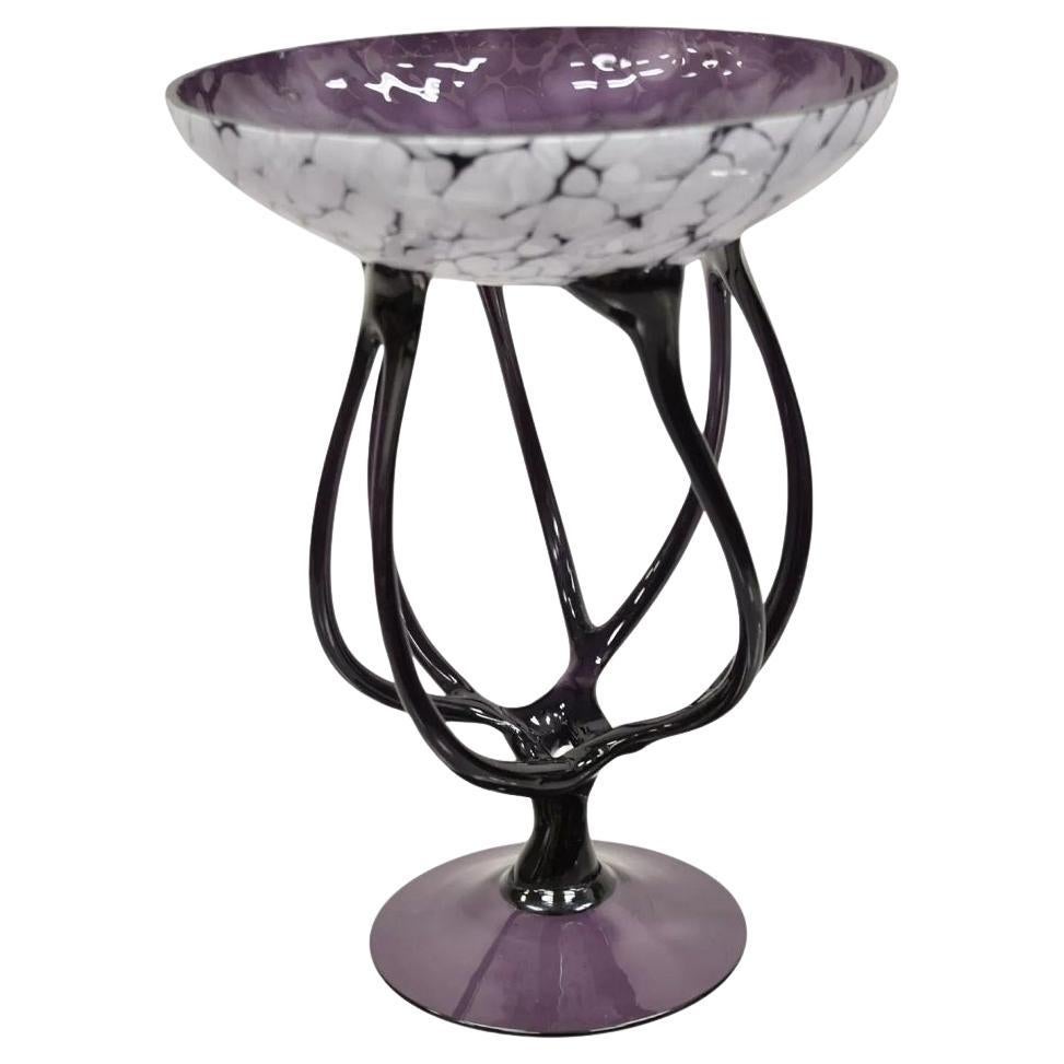 Vintage Hand Blown Italian Murano Glass Style Purple Compote Candy Dish