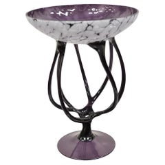 Vintage Hand Blown Italian Murano Glass Style Purple Compote Candy Dish