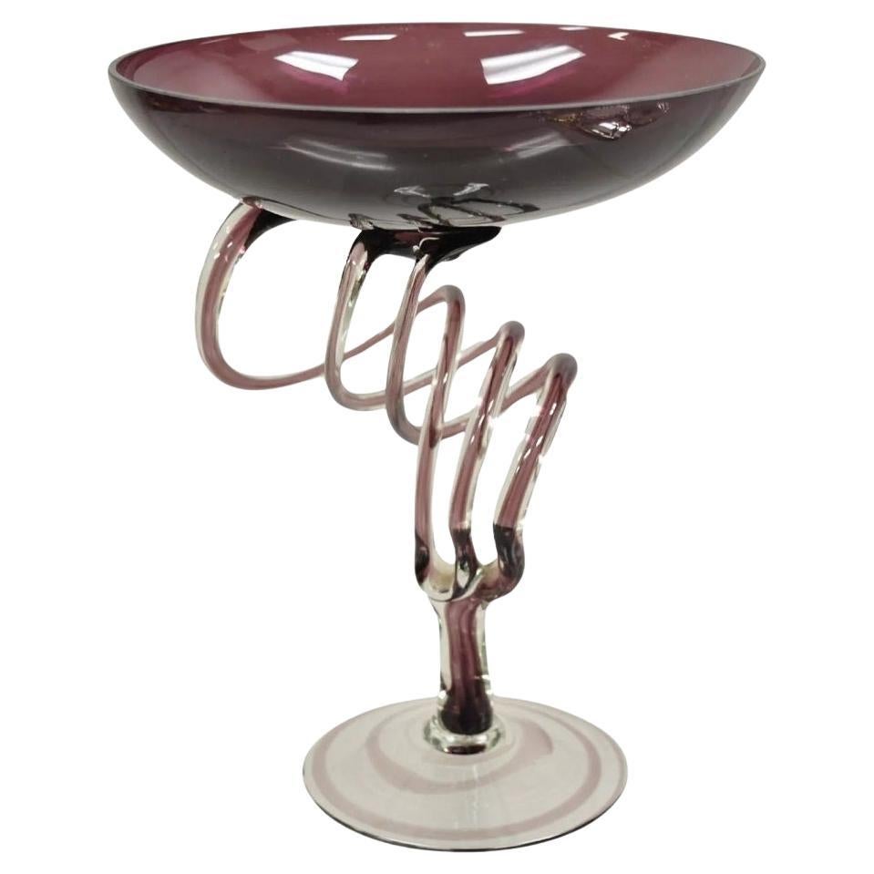 Vintage Hand Blown Italian Murano Style Purple Glass Swirl Compote Candy Dish