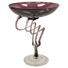 Vintage Hand Blown Italian Murano Style Purple Glass Swirl Compote Candy Dish