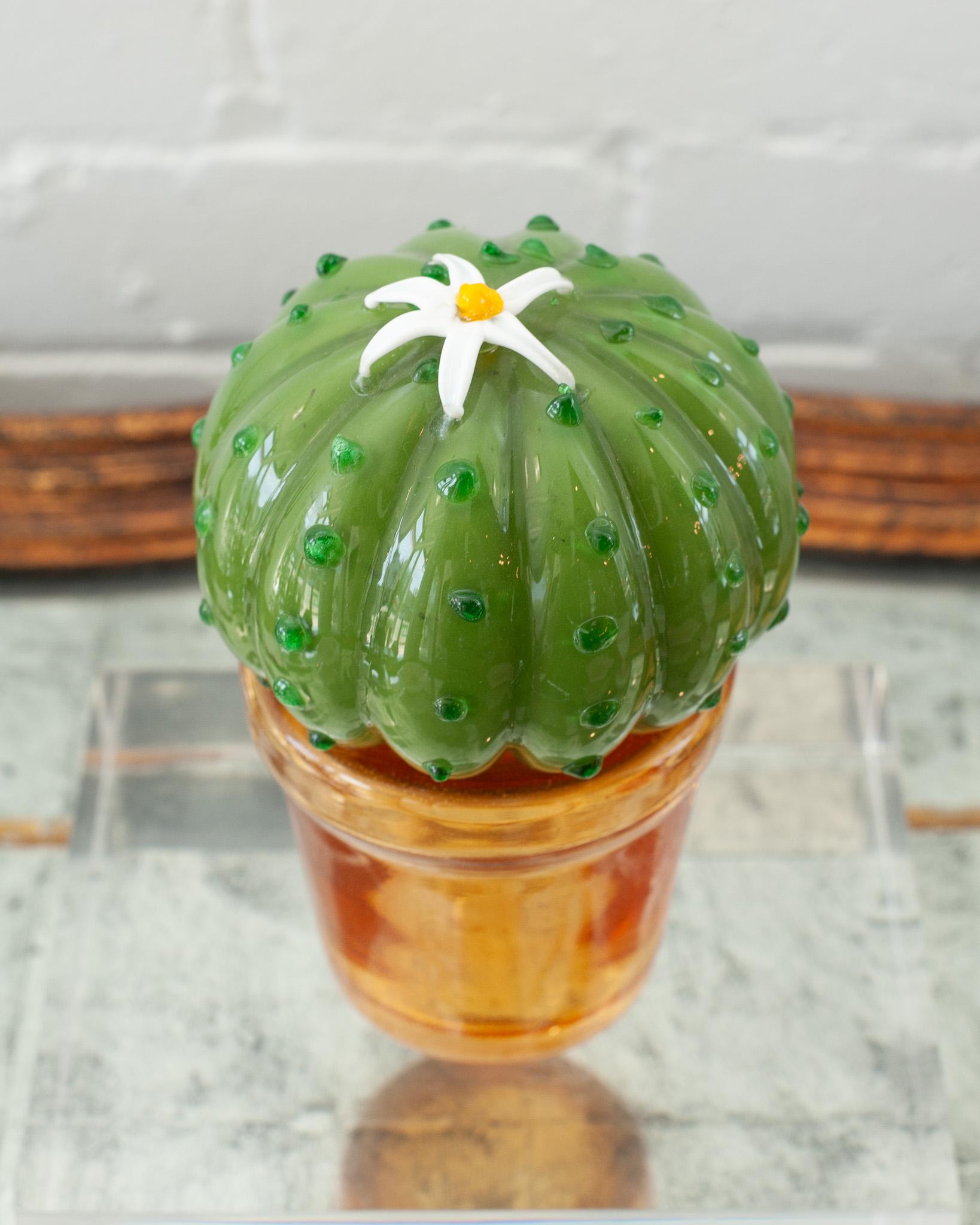 Italian Vintage Hand Blown Murano Glass Cactus Sculpture For Sale