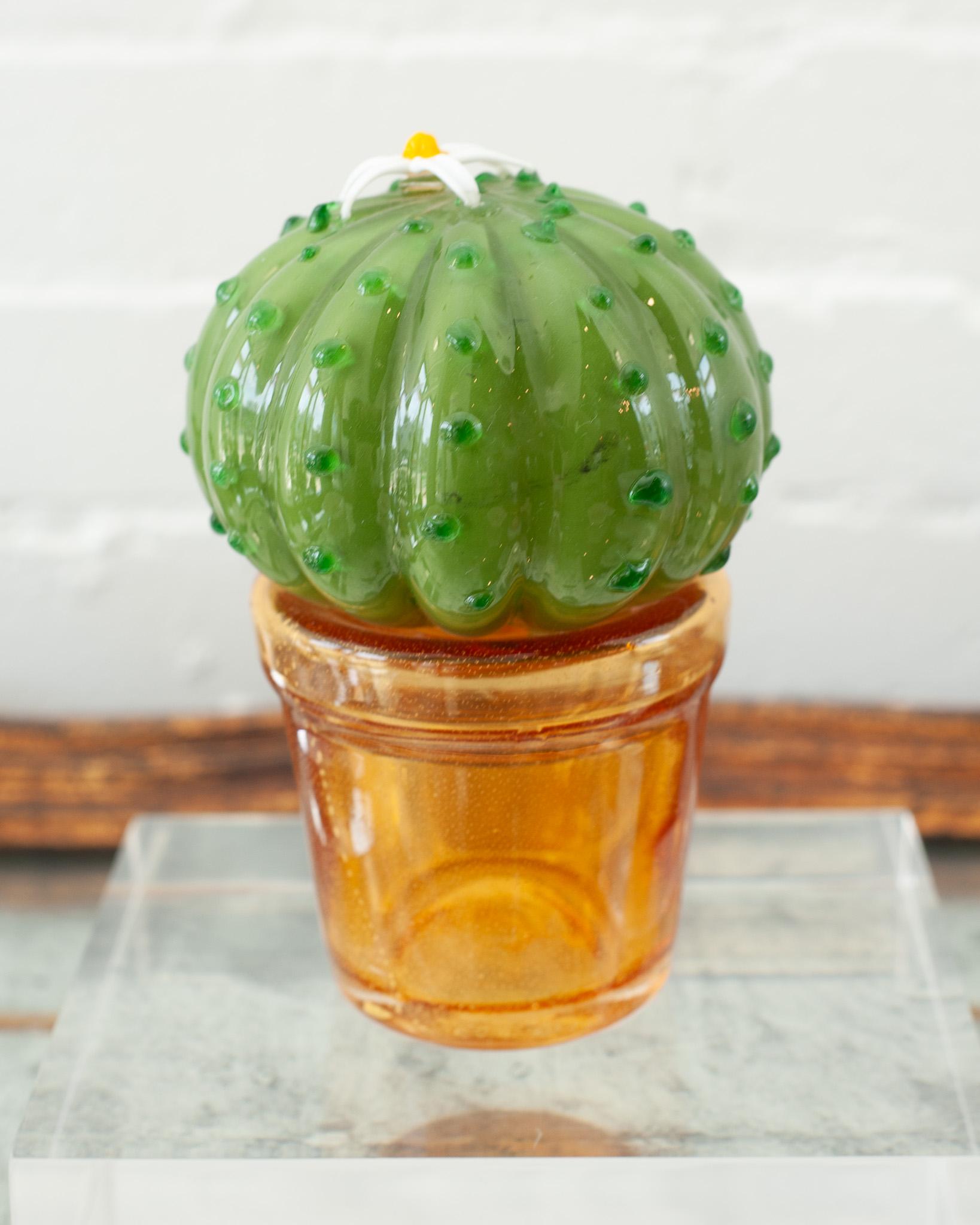 Late 20th Century Vintage Hand Blown Murano Glass Cactus Sculpture For Sale