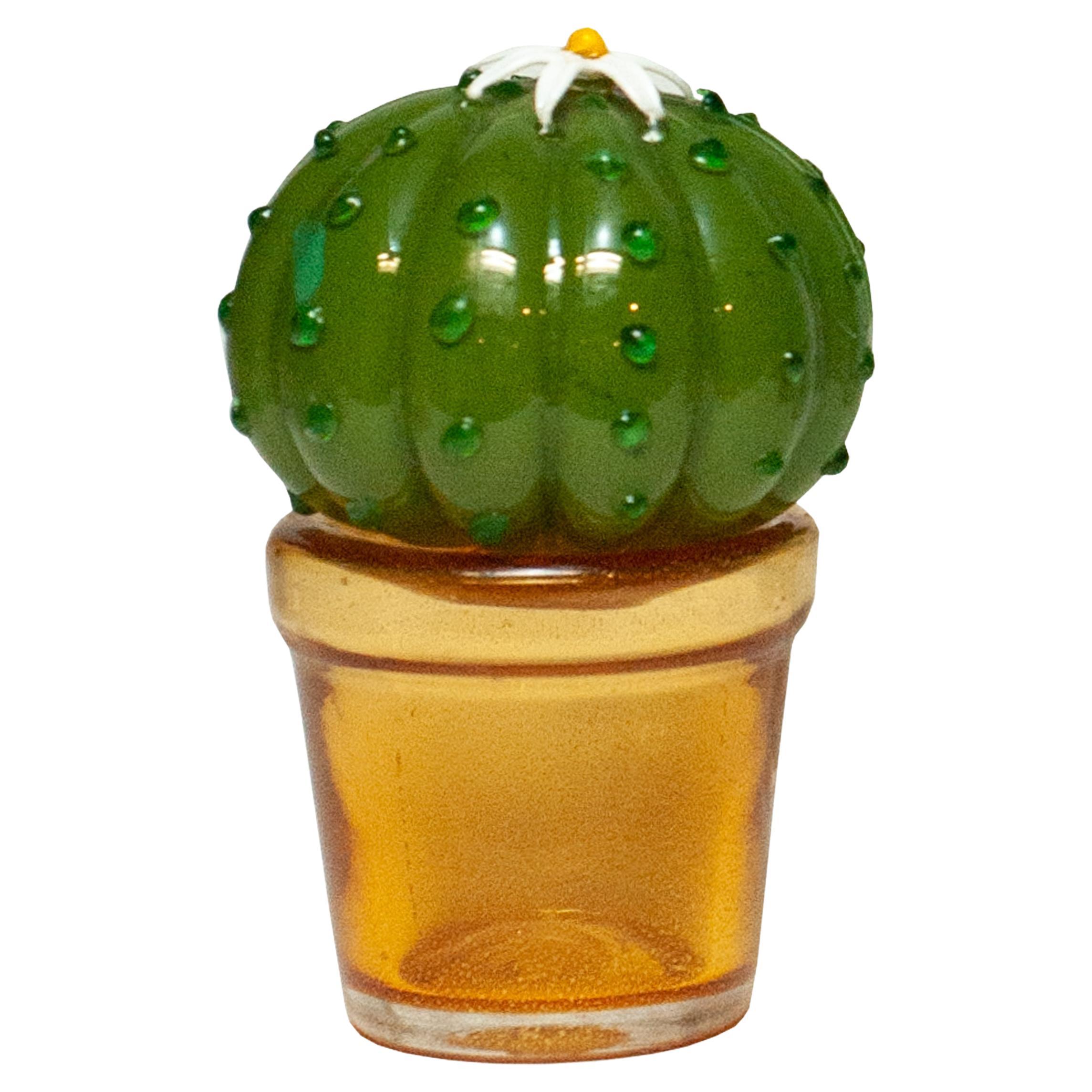 Vintage Hand Blown Murano Glass Cactus Sculpture For Sale