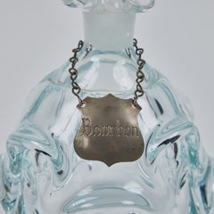 Vintage Hand Blown Murano Glass Decanter w/ Stopper + Metal Bourbon Tag