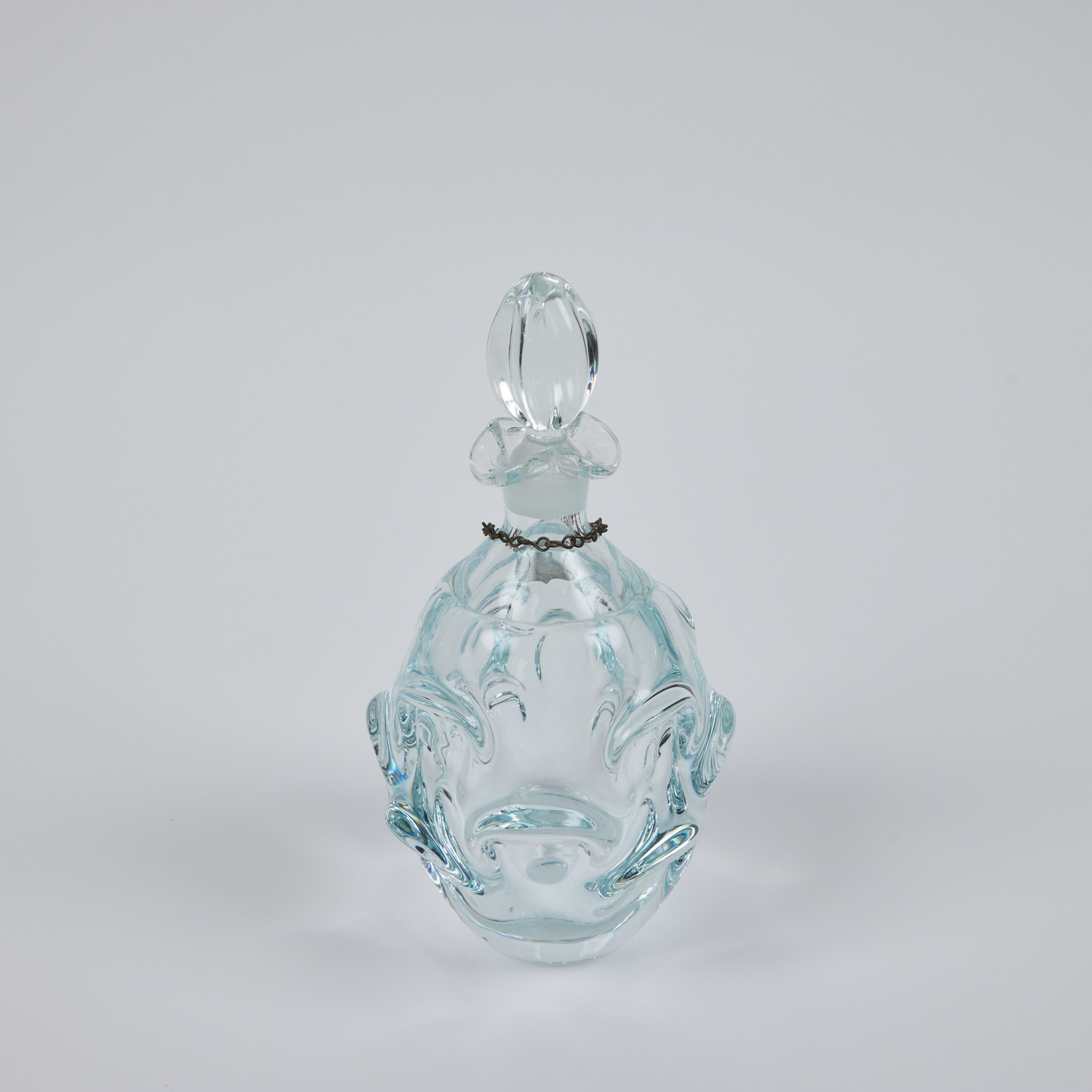 Mid-Century Modern Carafe vintage en verre de Murano soufflé à la main avec bouchon + étiquette Scotch en métal