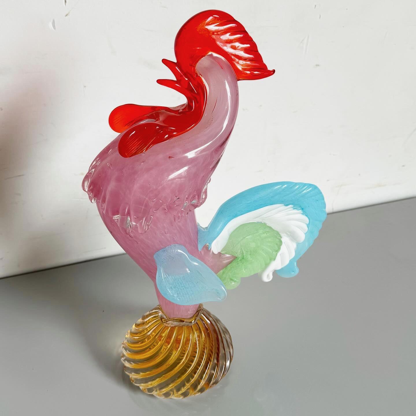 Italian Vintage Hand Blown Murano Glass Rooster For Sale