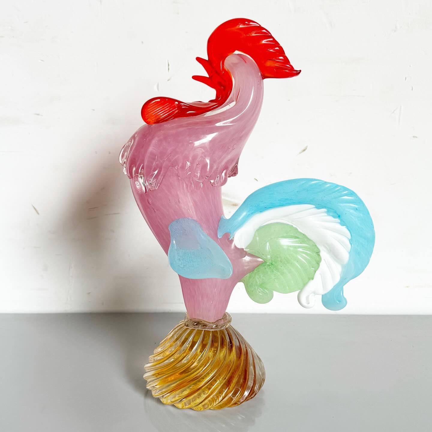 Vintage Hand Blown Murano Glass Rooster In Good Condition For Sale In Delray Beach, FL