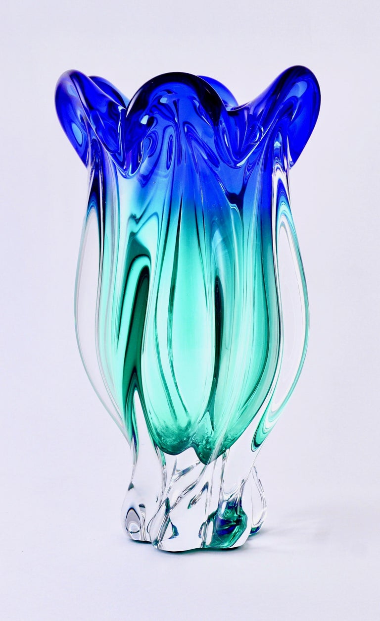 Vintage Hand Blown Murano Sommerso Art Glass Vase, MidCentury Modern