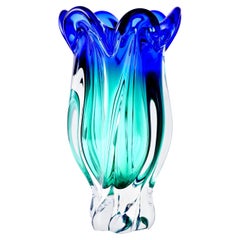 Retro Hand Blown Murano Sommerso Art Glass Vase, Mid-Century Modern Italian 