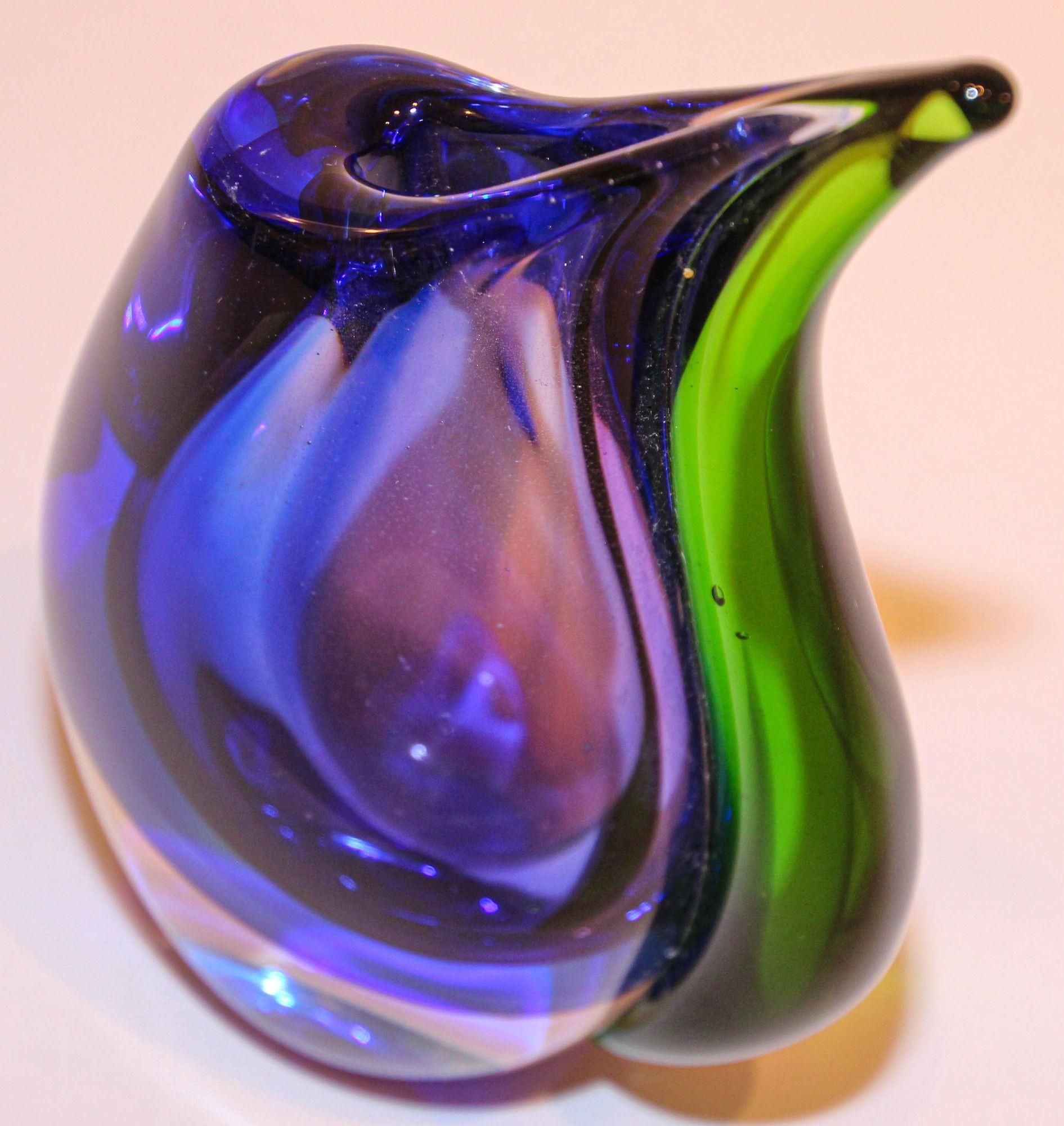 Vintage Hand Blown Murano Sommerso Blue, Purple and Green Art Glass Vase 1