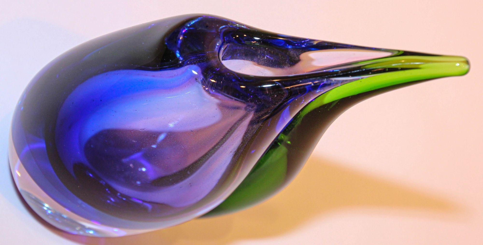 Vintage Hand Blown Murano Sommerso Blue, Purple and Green Art Glass Vase 2