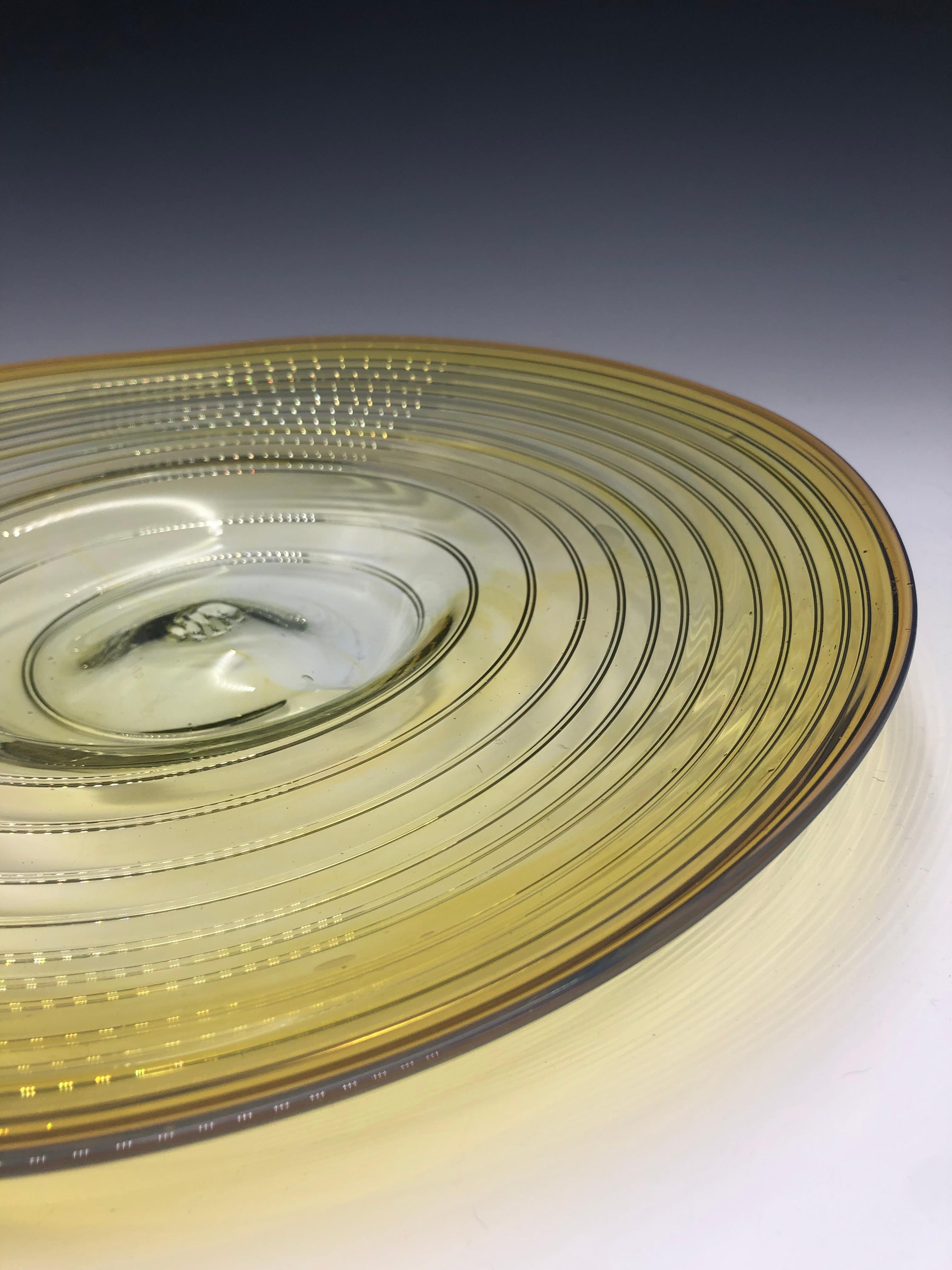Late 20th Century Vintage Hand Blown Studio Art Glass Plate by Peter Bramhall For Sale