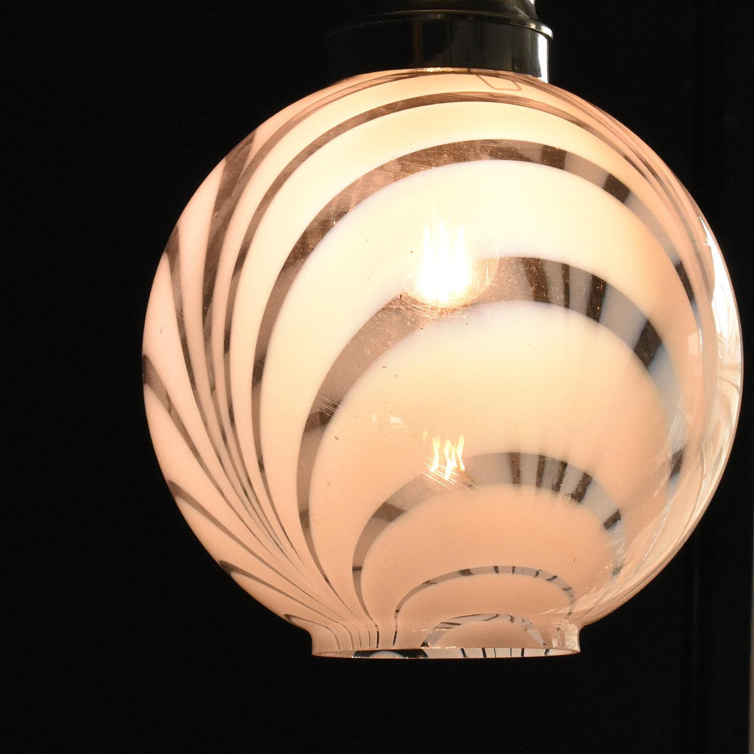 Vintage Hand Blown Opaline Glass and Chrome Pendant Light Fitting, 1960s 7