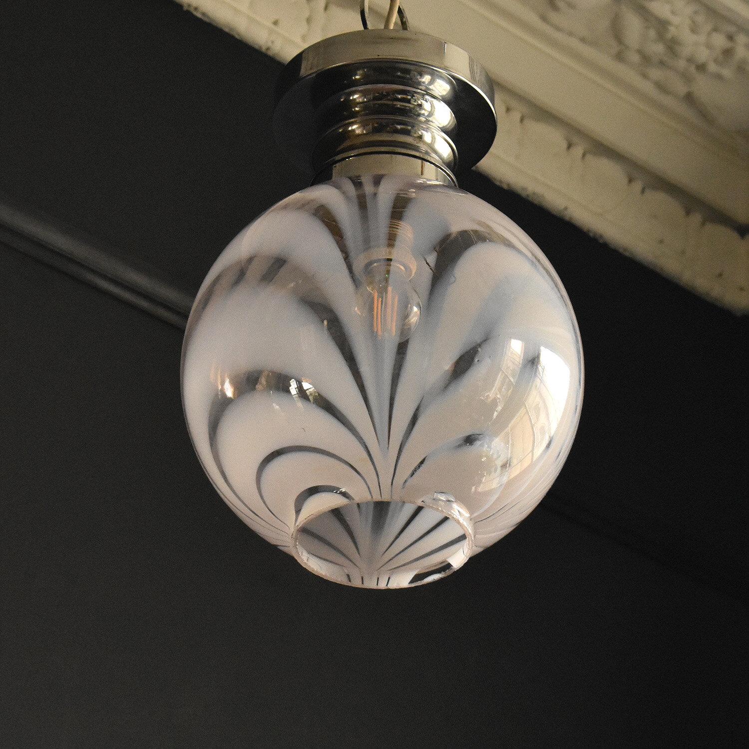 Vintage Hand Blown Opaline Glass and Chrome Pendant Light Fitting, 1960s 3