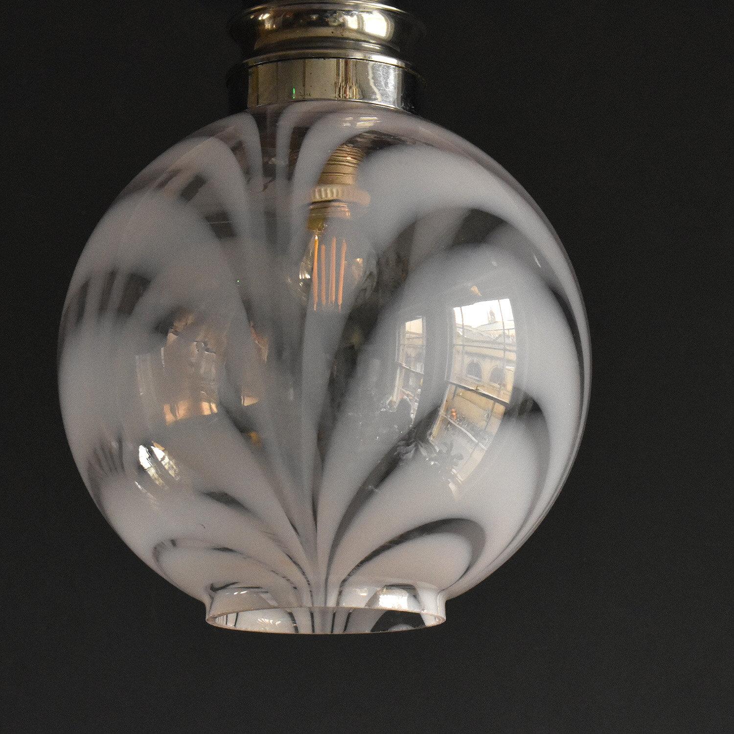 Vintage Hand Blown Opaline Glass and Chrome Pendant Light Fitting, 1960s In Good Condition In Bristol, GB