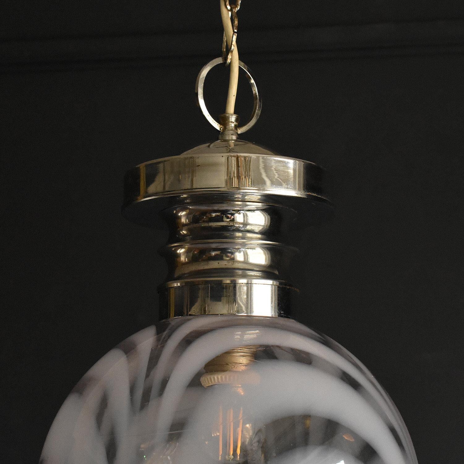 Vintage Hand Blown Opaline Glass and Chrome Pendant Light Fitting, 1960s 1