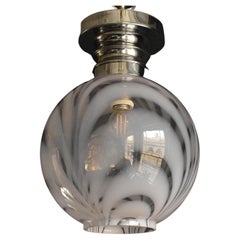 Vintage Hand Blown Swirly Glass and Chrome Pendant Light Fitting