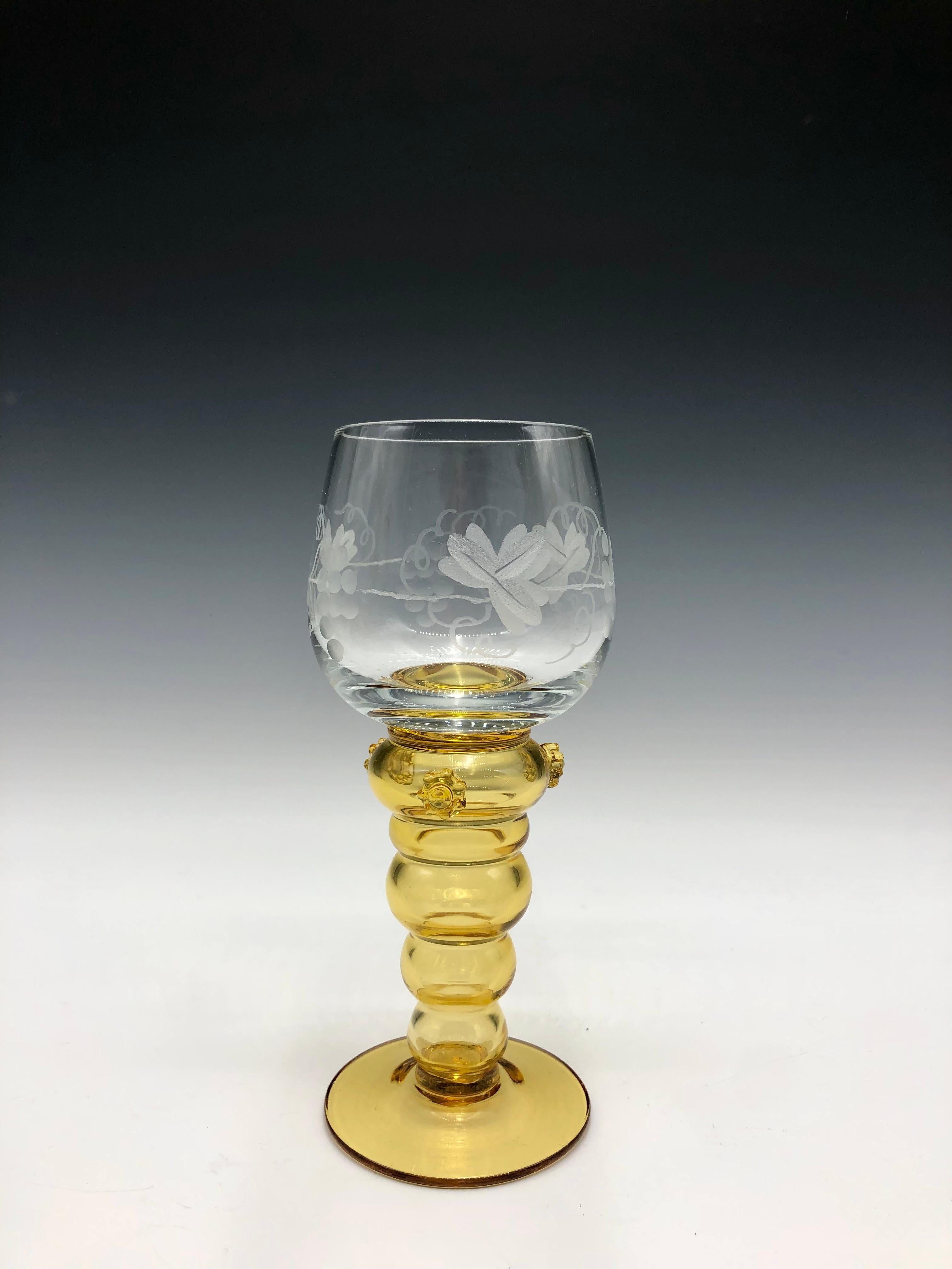 Vintage Hand Blown Theresienthal Roemer Wine Glasses with Amber Stems In Excellent Condition In East Quogue, NY