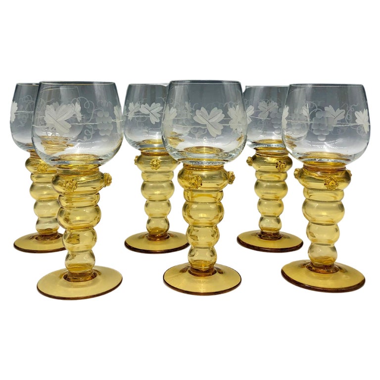 Sold at Auction: 6 Roemer German Green Ribbed Stem Wine Glasses