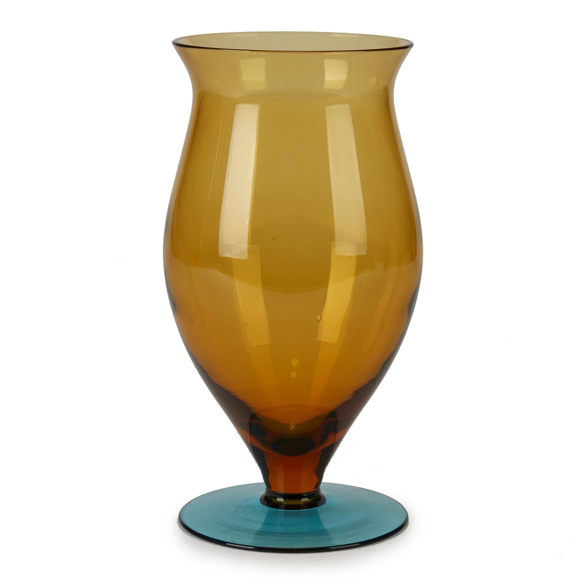 Mid-Century Modern Vintage Hand Blown Two-Tone Pedestal Glass Vase, 20th Century