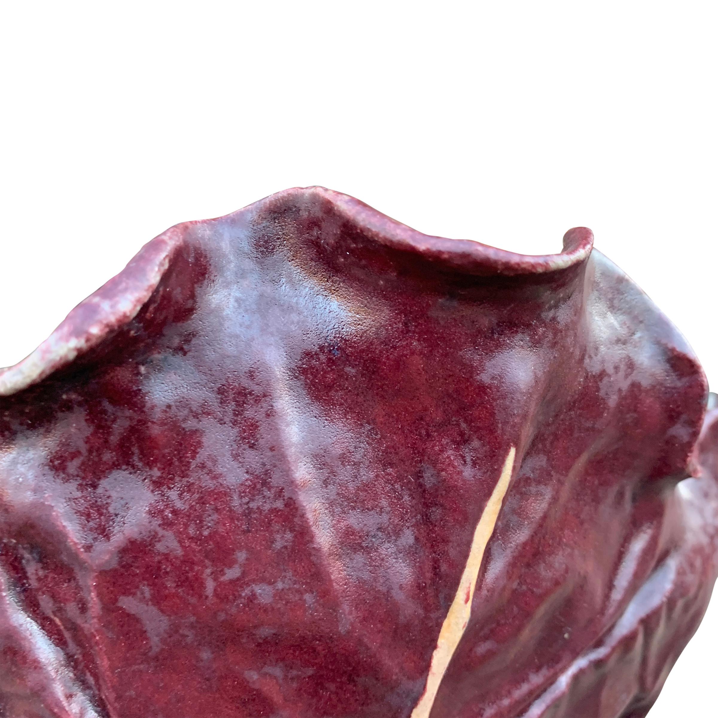 Vintage Hand-Built Ceramic Red Cabbage Bowl 2