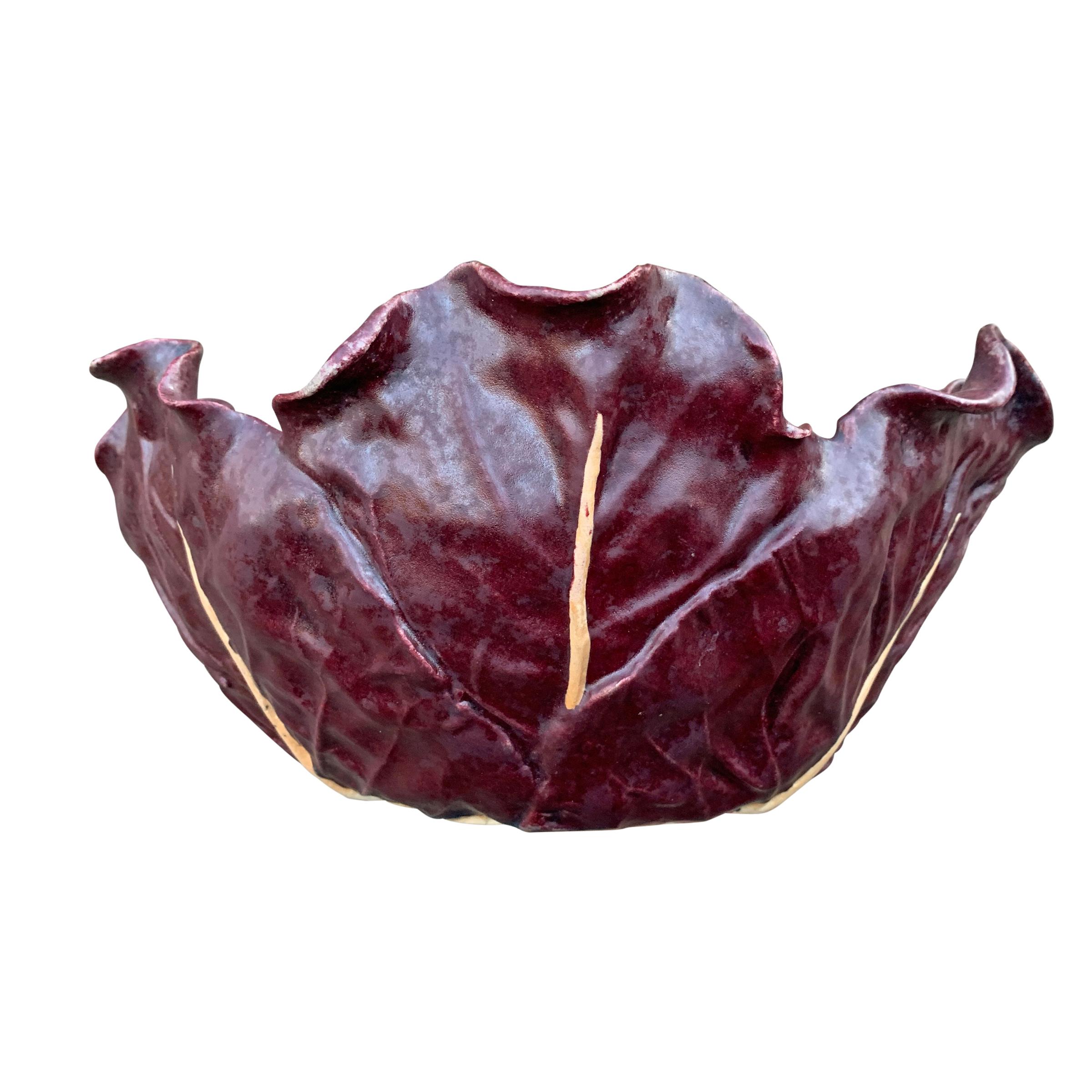 American Vintage Hand-Built Ceramic Red Cabbage Bowl