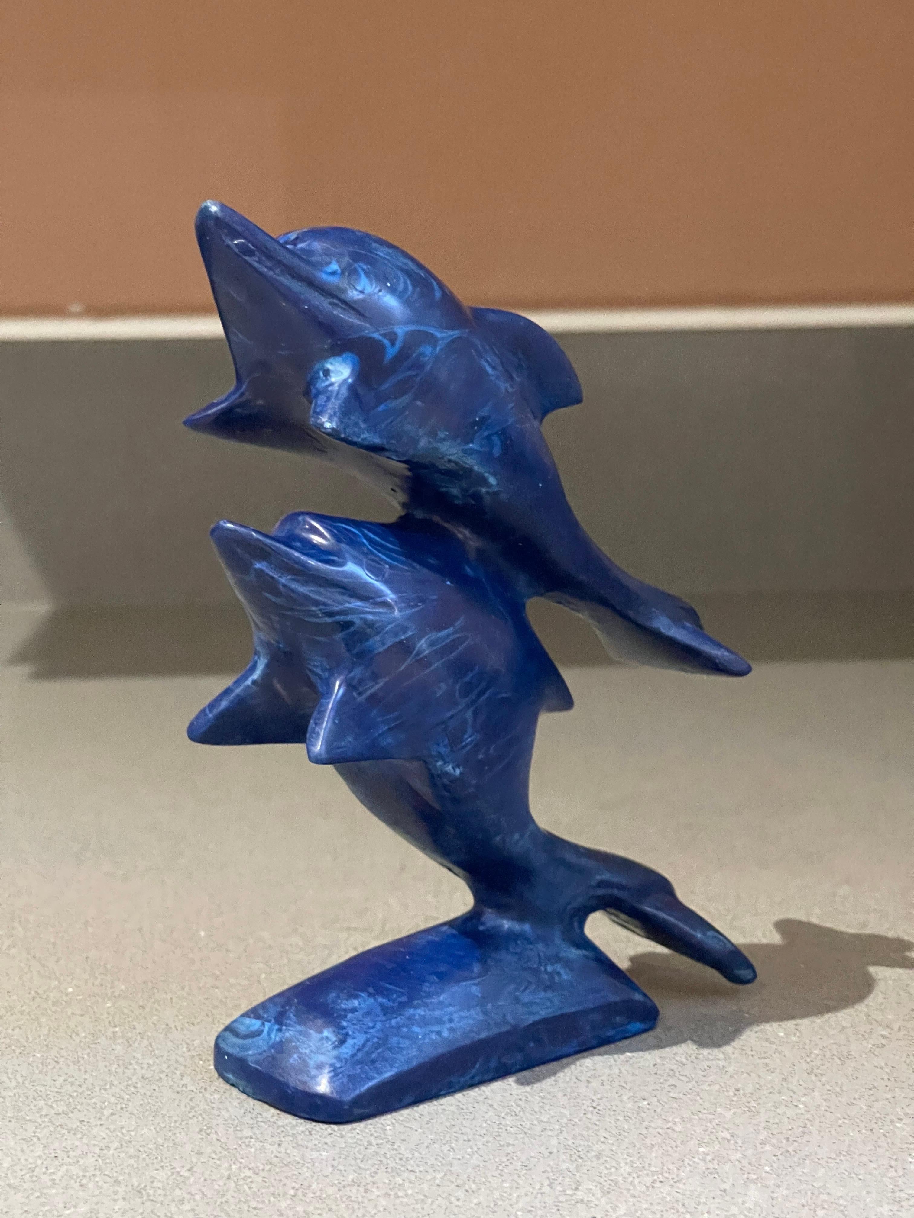 Zimbabwese Scultura d'epoca scolpita a mano Delfino africano in pietra di marmo blu in vendita