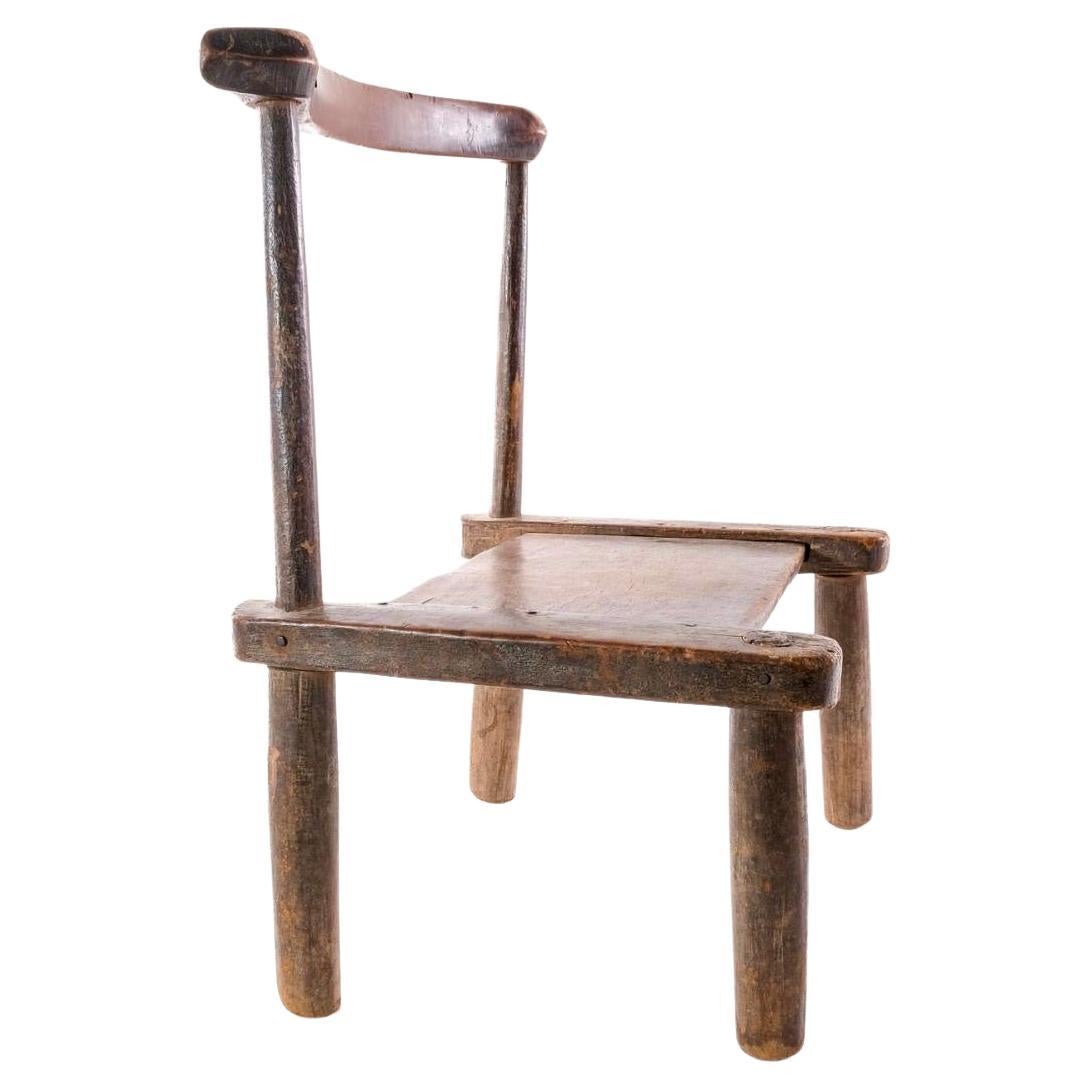 Hand-Crafted Vintage Hand Carved African Baule Primitive Tribal Chair For Sale