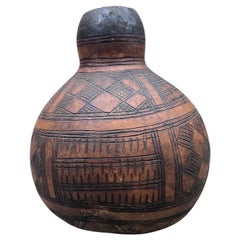Vintage Hand-Carved African Tribal Calabash Form Vessel
